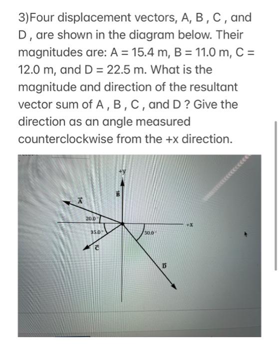 Solved 3)Four displacement vectors, A, B, C, and D, are | Chegg.com