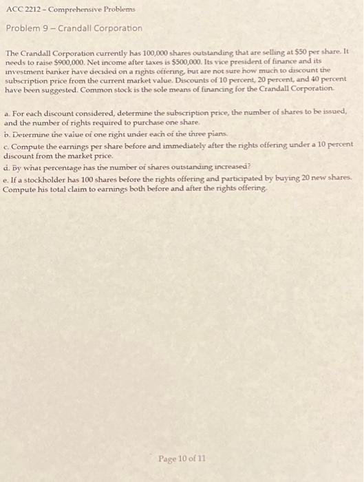 Solved ACC 2212 Comprehensive Problems Problem 9Crandall