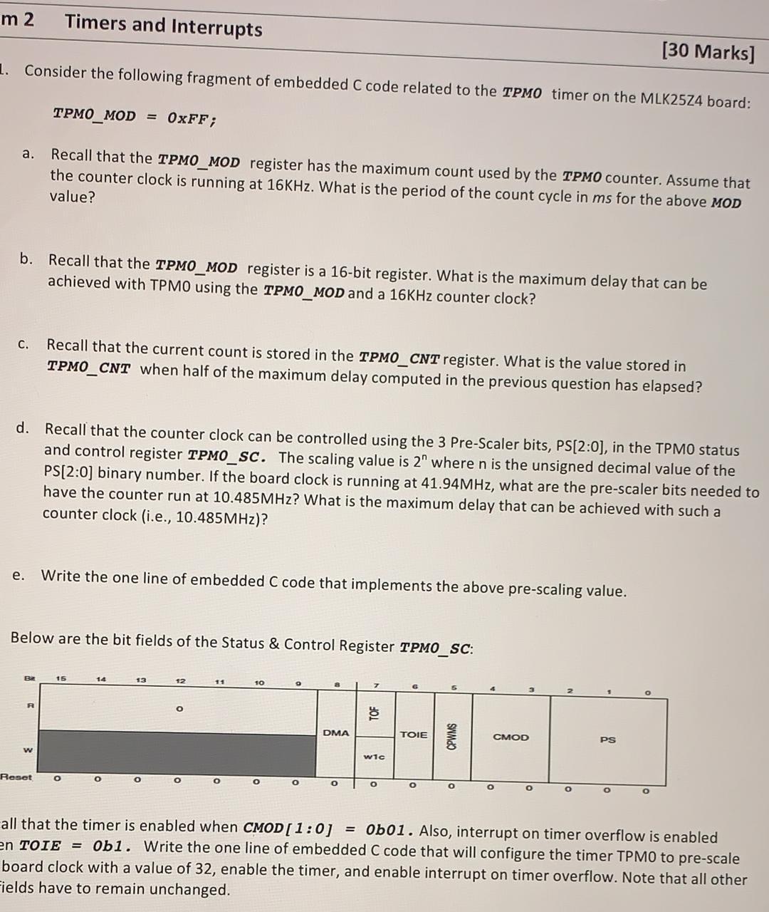 Solved M 2 Timers And Interrupts 30 Marks 1 Consider The Chegg Com