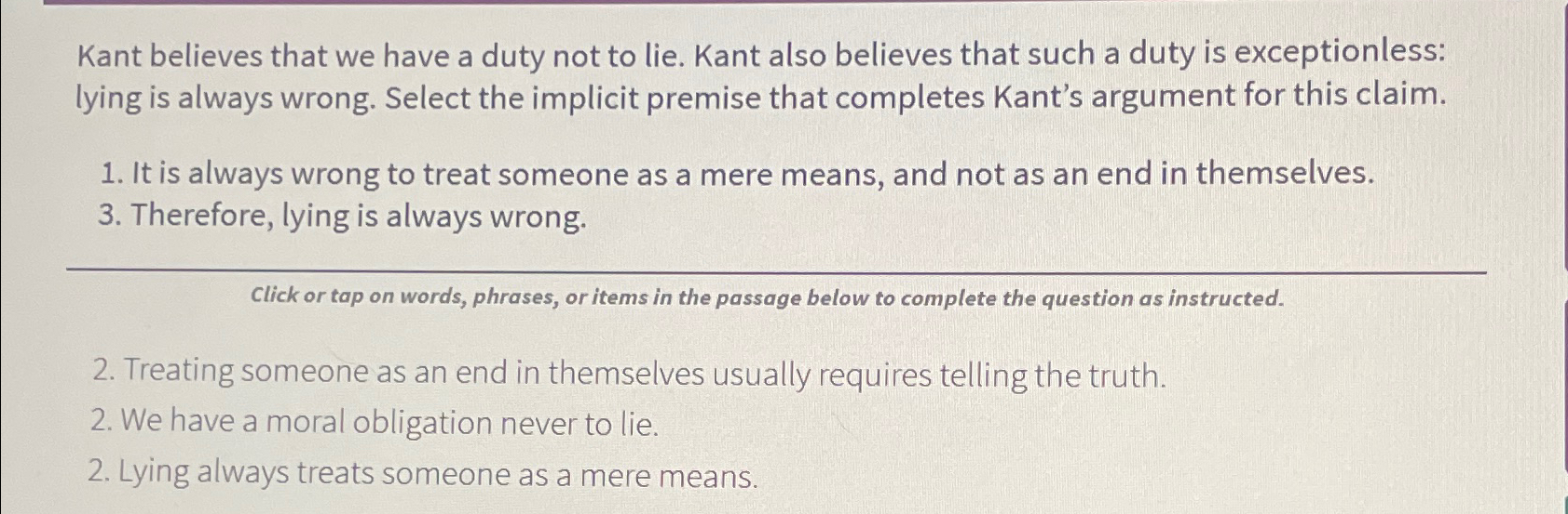 Solved Kant believes that we have a duty not to lie. Kant | Chegg.com