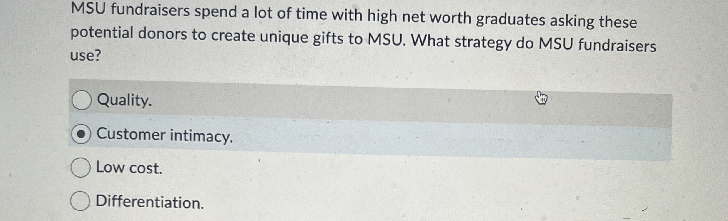 Solved MSU fundraisers spend a lot of time with high net | Chegg.com