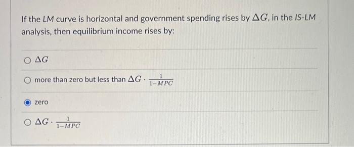 Solved If the LM curve is horizontal and government spending | Chegg.com
