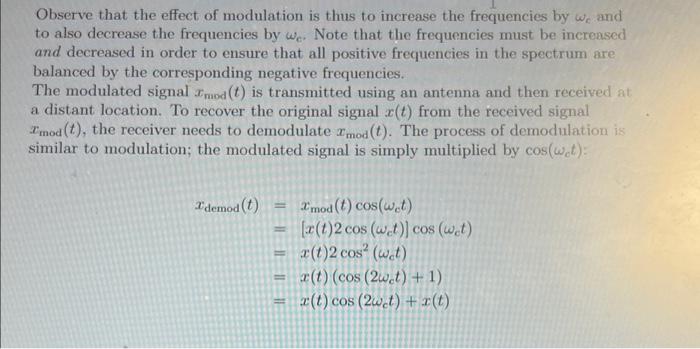 Part 2: Modulation and Demodulation Note: The signals | Chegg.com