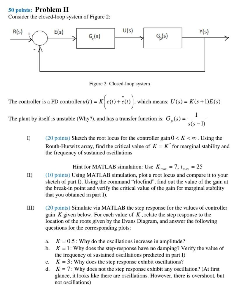 Solved 50 points: Problem II Consider the closed-loop system | Chegg.com