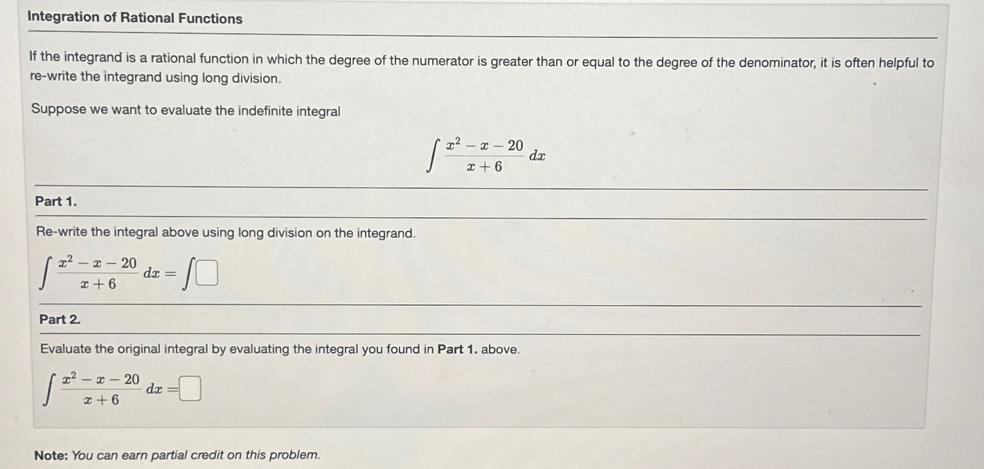 Solved Integration of Rational FunctionsIf the integrand is | Chegg.com