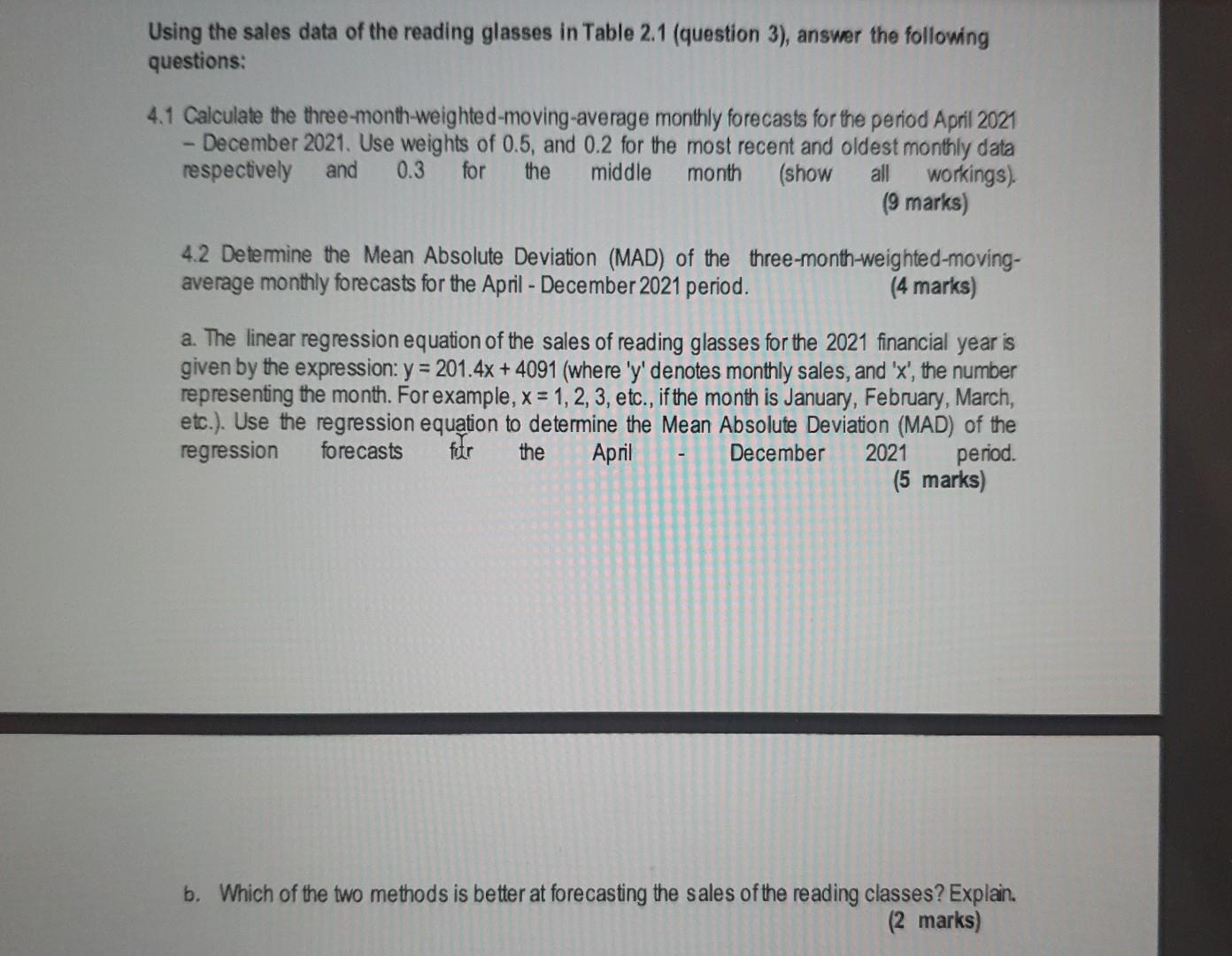 Solved Using the sales data of the reading glasses in Table | Chegg.com