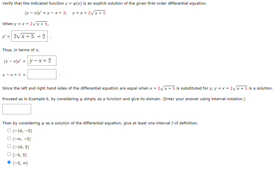 Solved Verify that the indicated function y = ﻿$(x) ﻿is an | Chegg.com