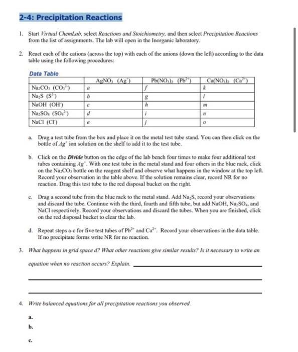 Solved 2-4: Precipitation Reactions 1. Start Virtual | Chegg.com