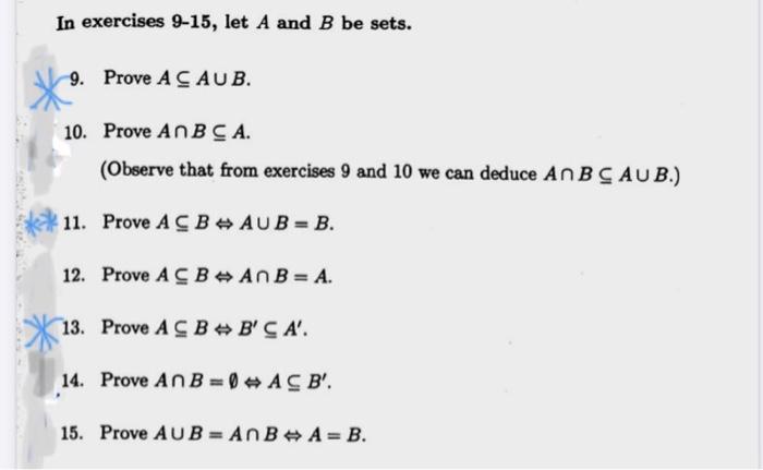 Solved In exercises 9-15, let A and B be sets. 9. Prove | Chegg.com
