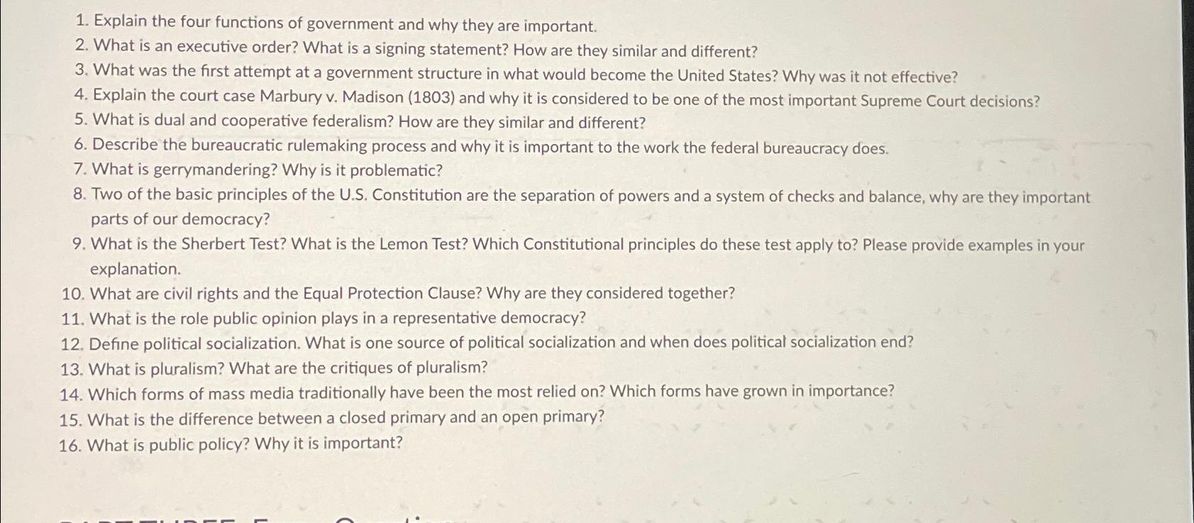 Explain the four functions of government and why they
