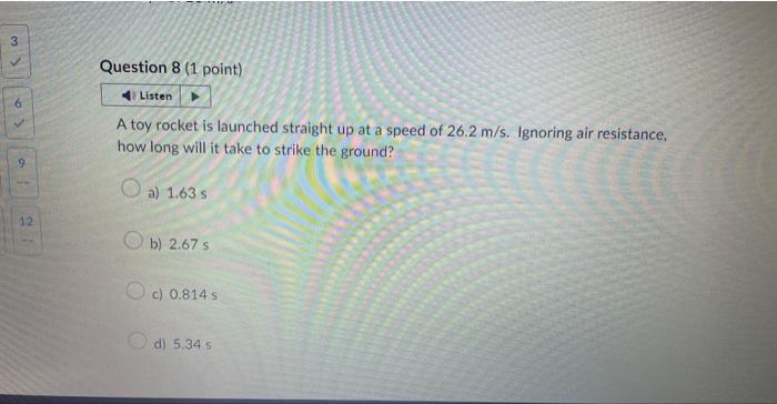 Solved A toy rocket is launched straight up at a speed of | Chegg.com
