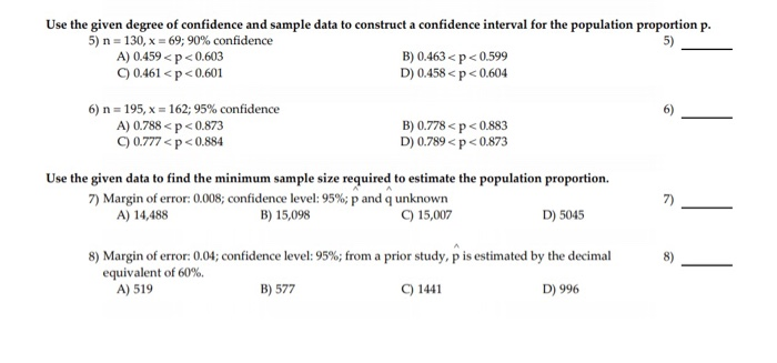 Solved Use The Given Degree Of Confidence And Sample Data To 6651