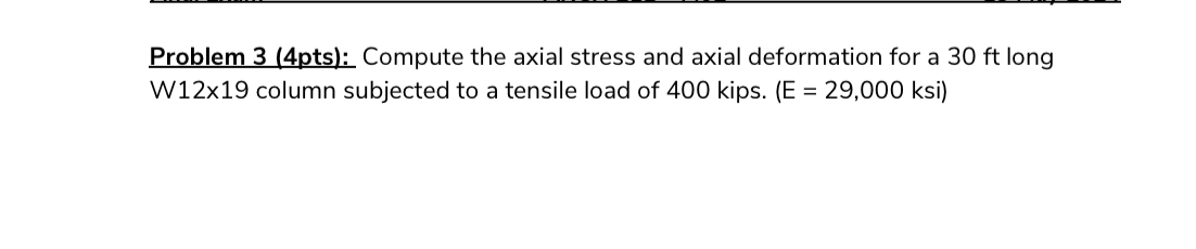 Solved Problem 3: Compute the axial stress and axial | Chegg.com