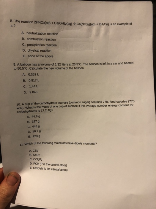 Solved 8 The Reaction 2hno3 Aq Ca Oh 2 Aq Ca No3 2 Chegg Com