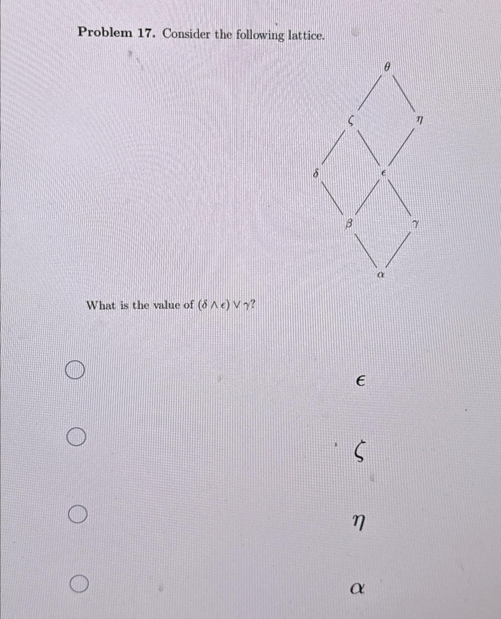 Solved Problem 17. ﻿Consider The Following Lattice.What Is | Chegg.com