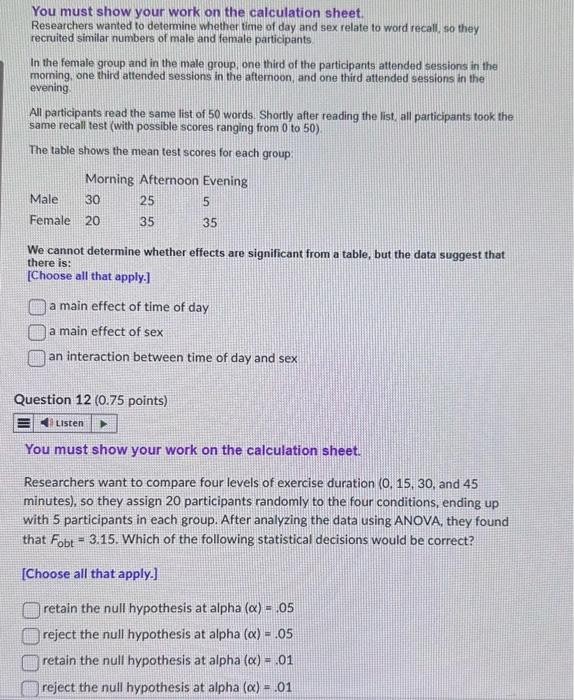 Solved You must show your work on the calculation sheet. | Chegg.com