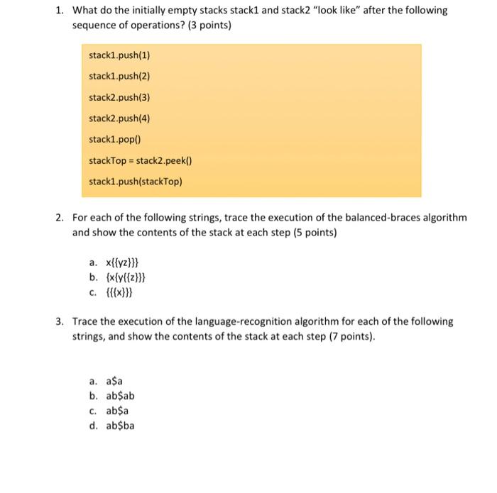 Solved 3. Trace the execution of the language-recognition | Chegg.com