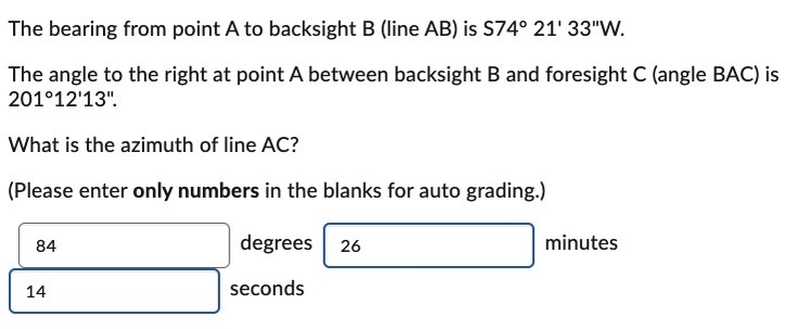 Solved The Bearing From Point A To Backsight B (line AB) ﻿is | Chegg.com