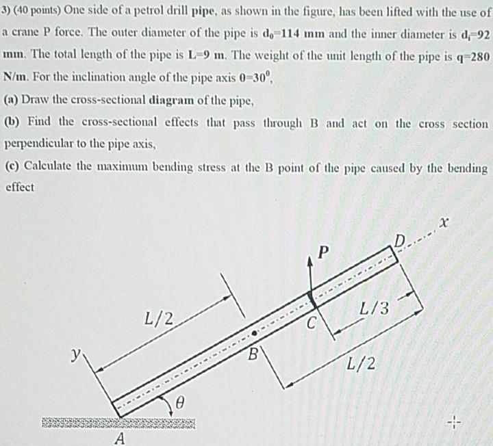 Solved 3) (40 points) One side of a petrol drill pipe, as | Chegg.com