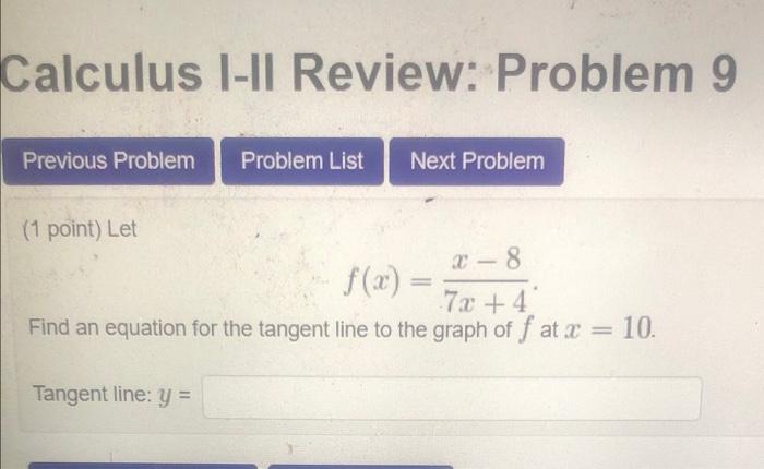 Solved Calculus I-II Review: Problem 9 (1 Point) Let | Chegg.com