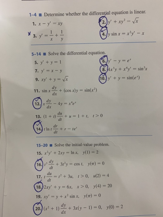 Solved 1 4 Determine Whether The Differential Equation Is Chegg Com