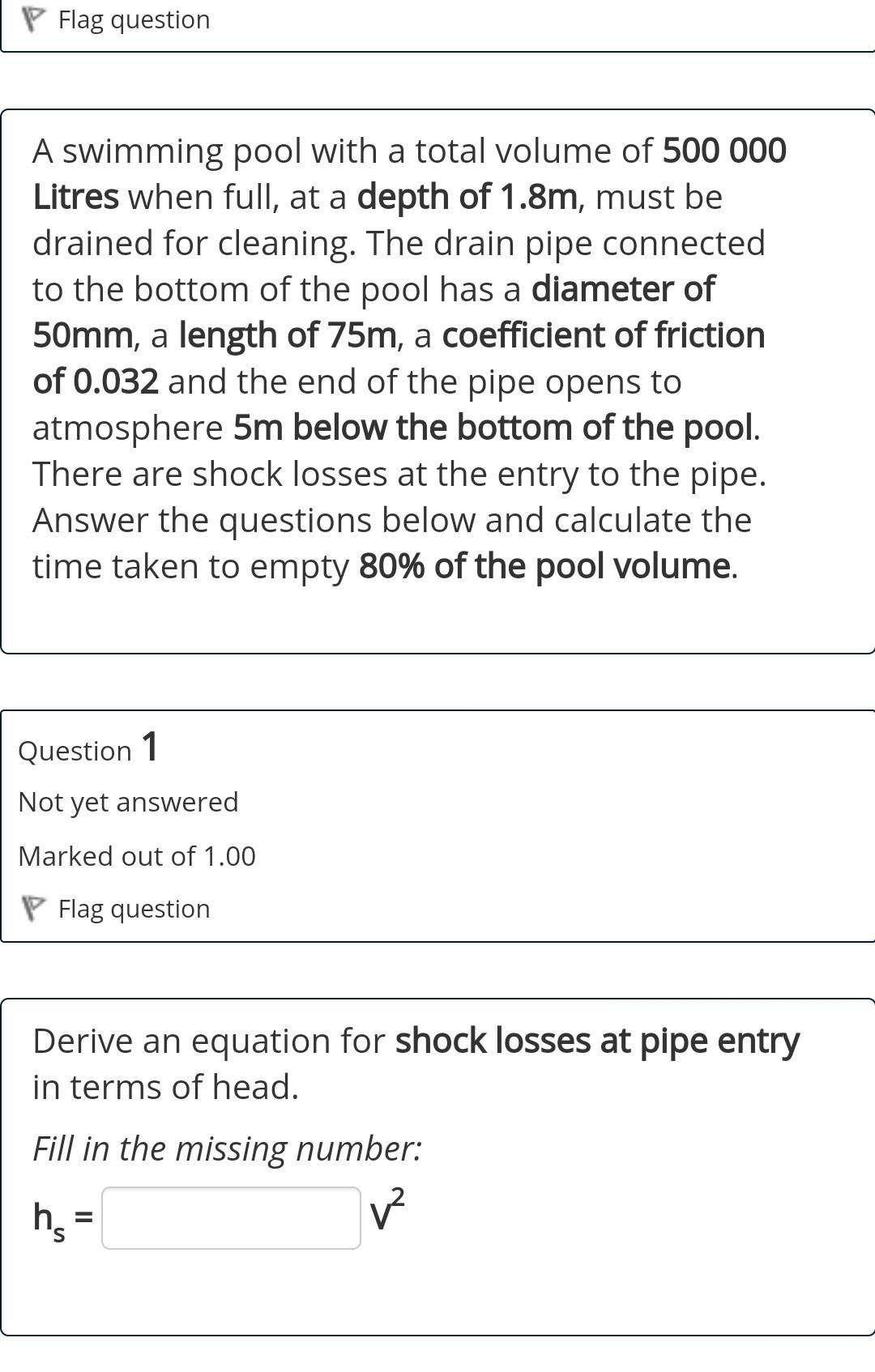 Solved Flag question A swimming pool with a total volume of | Chegg.com