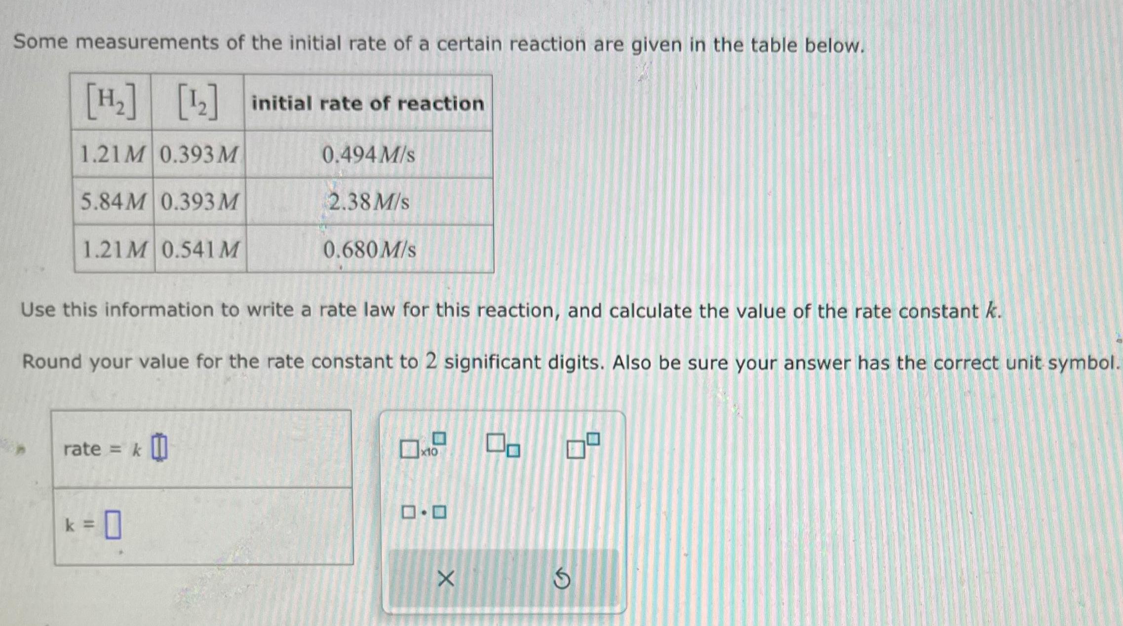 how to find initial rate of reaction from table