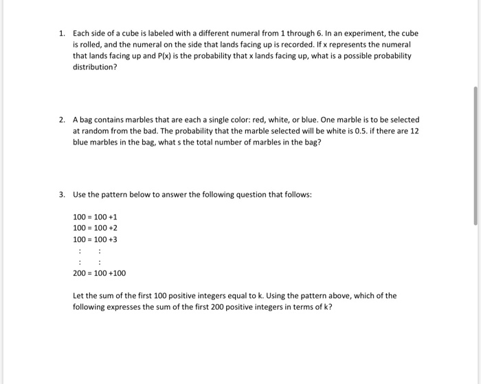 Solved 1. Each side of a cube is labeled with a different | Chegg.com