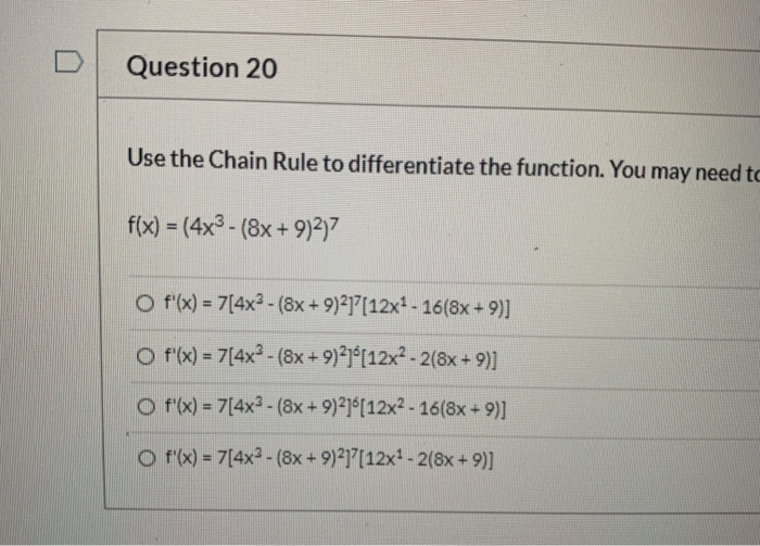 Solved use the chain rule to differentiate the function. You | Chegg.com