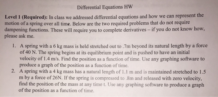 Solved Differential Equations HW Level 1 (Required): In | Chegg.com