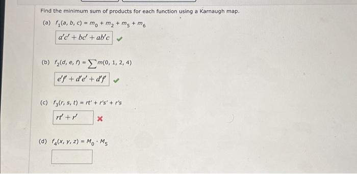 Solved Find the minimum sum of products for each function | Chegg.com