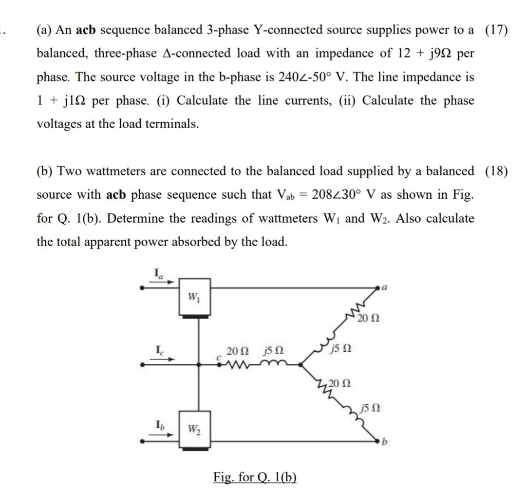 Solved (a) An acb sequence balanced 3-phase Y-connected | Chegg.com