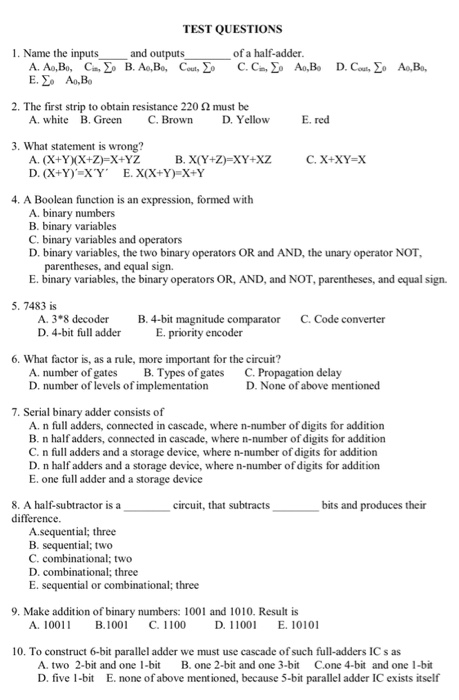 Solved Test Questions 1 Name The Inputs A Ao Bo Ca Exo Chegg Com