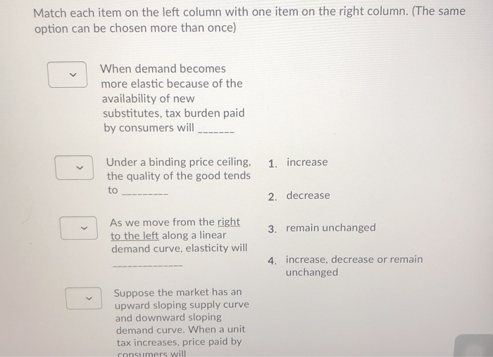 Solved Match each item on the left column with one item on | Chegg.com