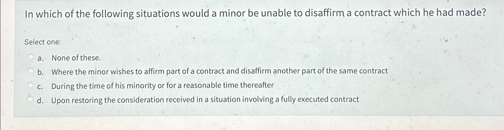 Solved In which of the following situations would a minor be | Chegg.com