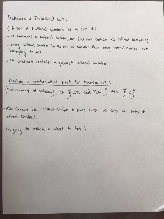 Solved Definition Of Dedekind Cut: 1) A Set Of Rational | Chegg.com