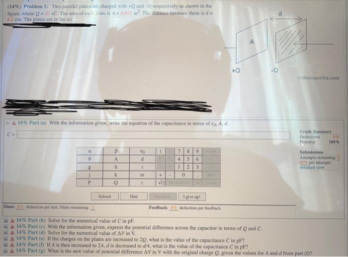 Solved (14%) Problem 1: Two parallel plates are charged with | Chegg.com