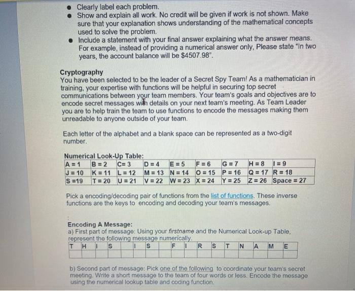Solved . Clearly label each problem. • Show and explain all | Chegg.com