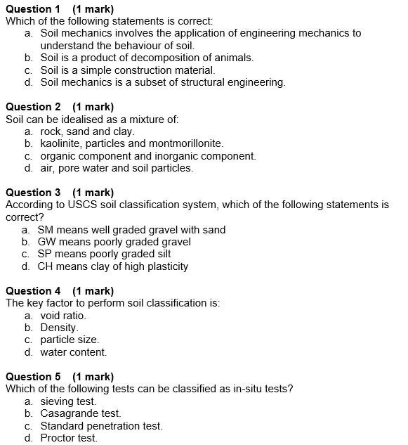Solved Question 1 (1 mark) Which of the following statements | Chegg.com