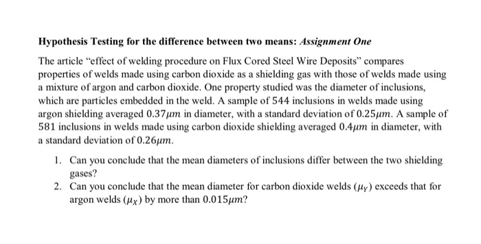 Solved Hypothesis Testing for the difference between two | Chegg.com