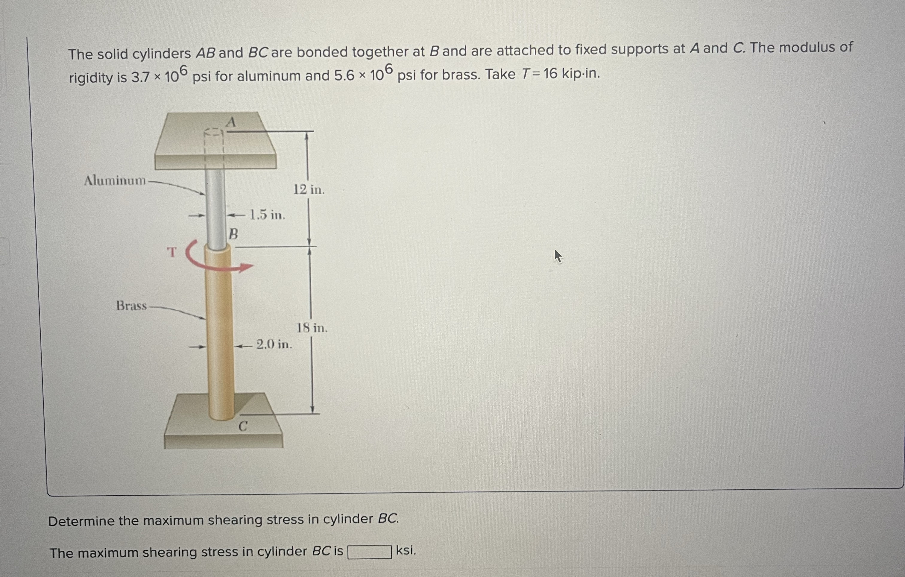 Solved The solid cylinders AB ﻿and BC ﻿are bonded together | Chegg.com
