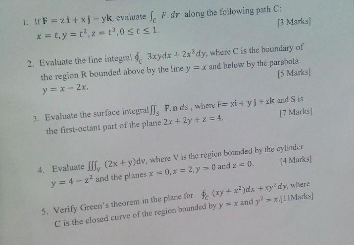 Solved 1 If F Zi Xj−yk Evaluate ∫cf⋅dr Along The Following