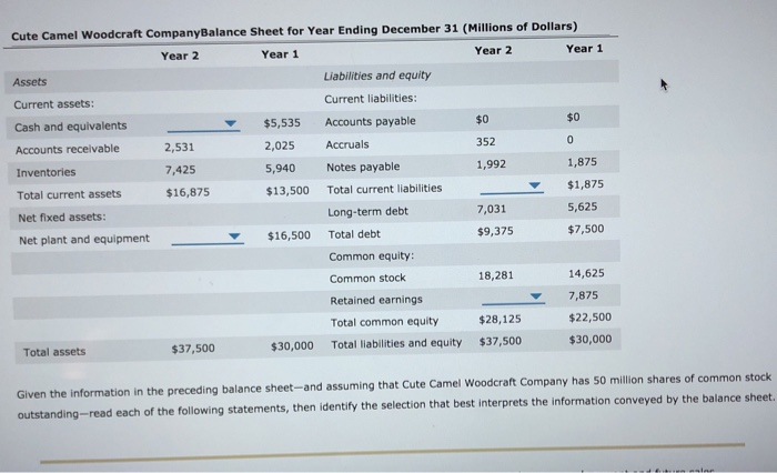 Solved: Cute Camel Woodcraft Company Balance Sheet For Yea ...