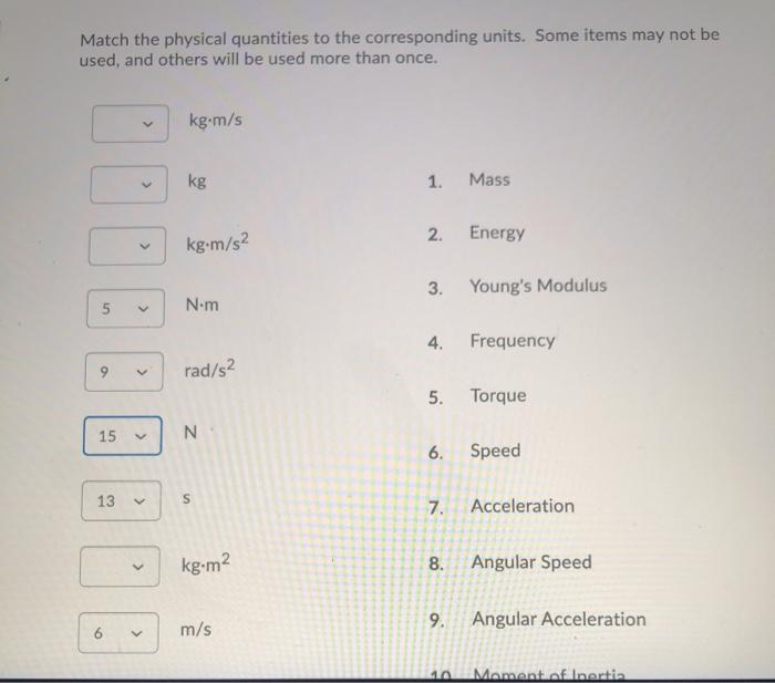 Solved Match the physical quantities to the corresponding | Chegg.com