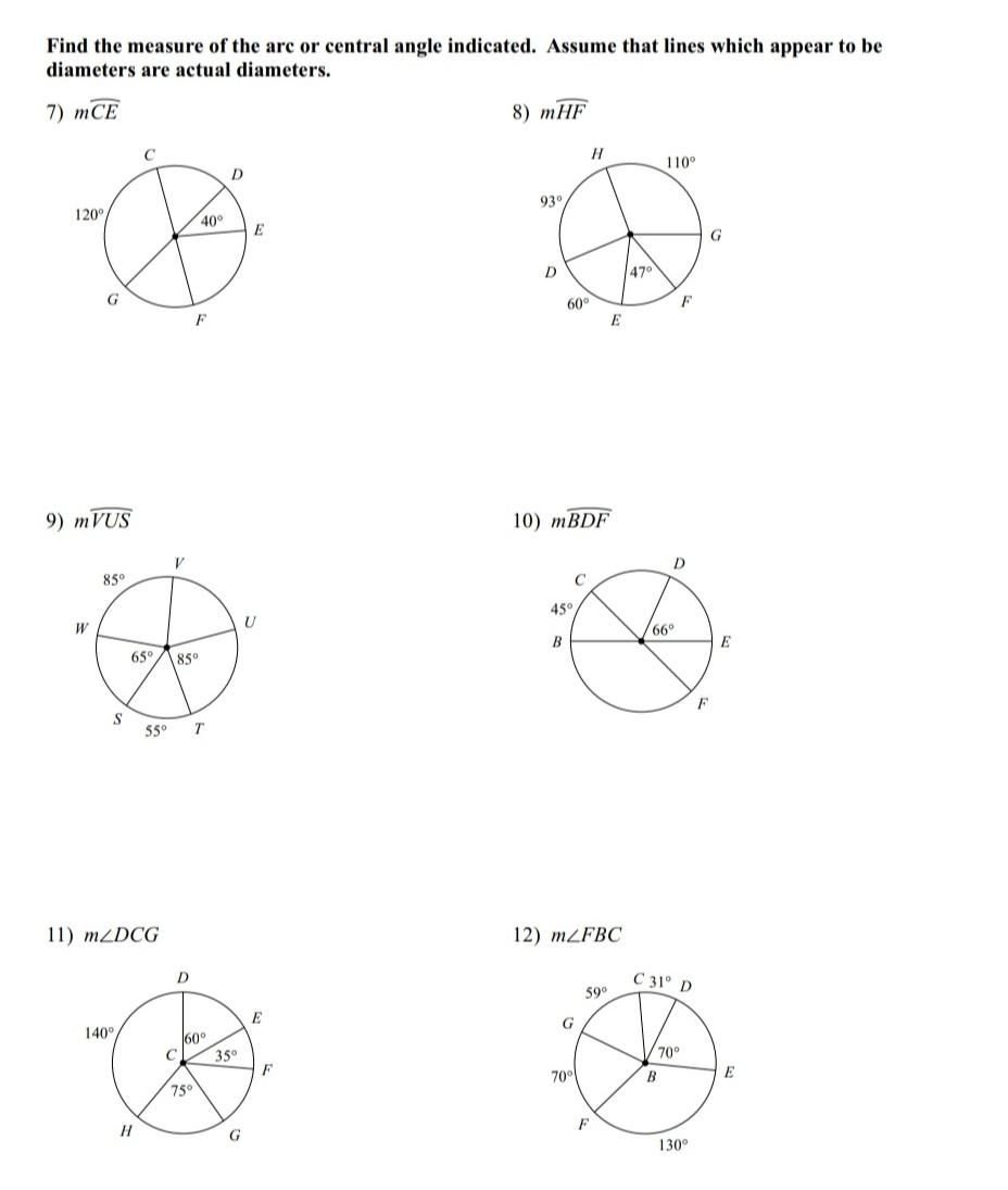 Solved Find the measure of the arc or central angle | Chegg.com