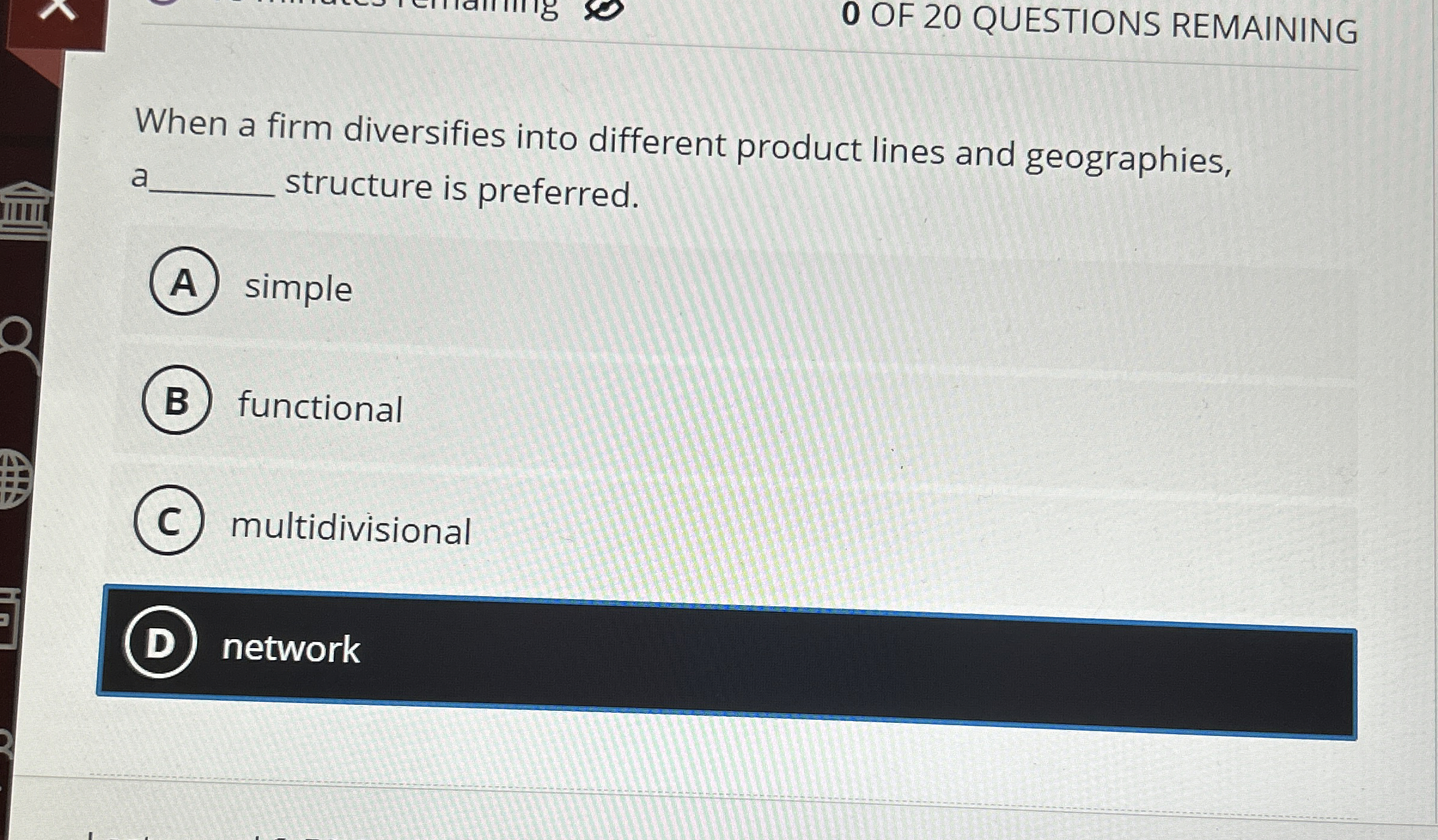 Solved 0 ﻿OF 20 ﻿QUESTIONS REMAININGWhen a firm diversifies | Chegg.com