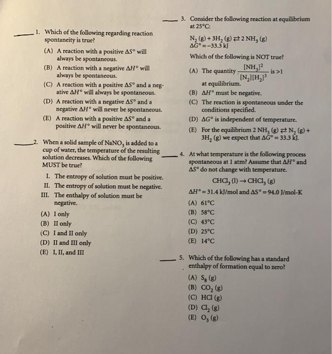 Solved 1. Which of the following regarding reaction | Chegg.com