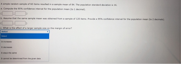 Solved A simple random sample of 60 items resulted in a | Chegg.com