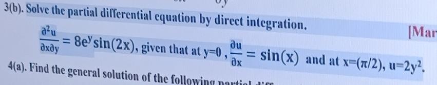 Solved 3(b). Solve The Partial Differential Equation By | Chegg.com