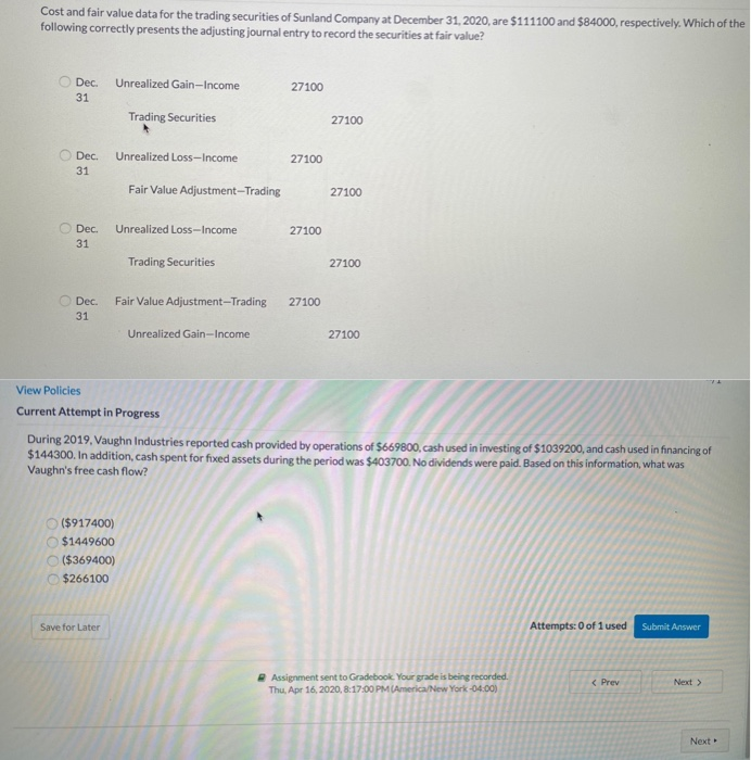 Solved Cost and fair value data for the trading securities | Chegg.com